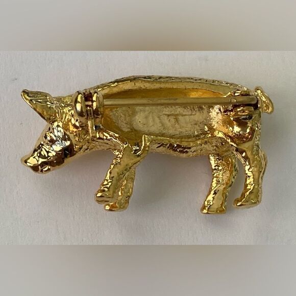 Vintage Highly Detailed Vintage Gold Tone Pig Brooch - Picture 3 of 5